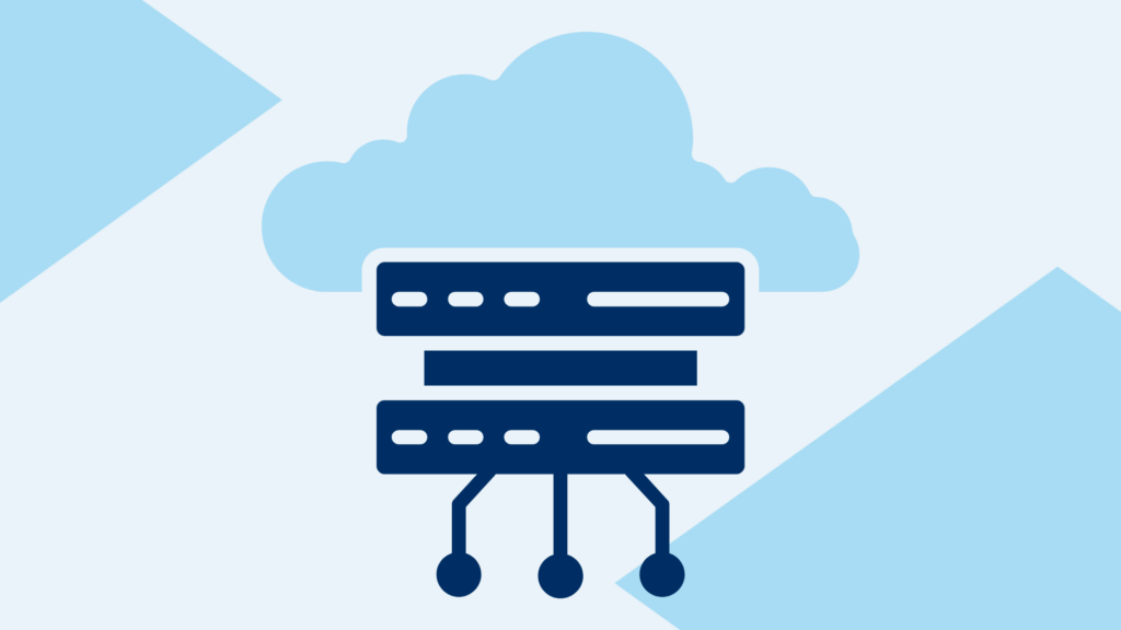 Beitragsbild zum Thema Cloud-ERP: Eine stilisierte Cloud über einer Server-Einheit auf hellblauem Hintergrund.