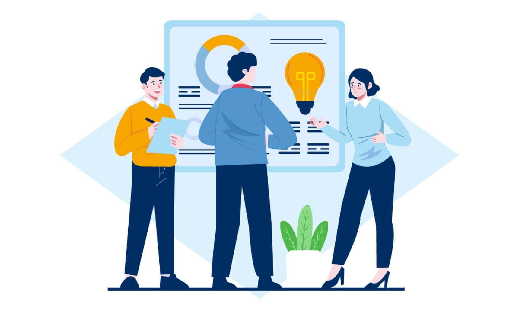 Illustration of an employee analysing data across multiple screens
